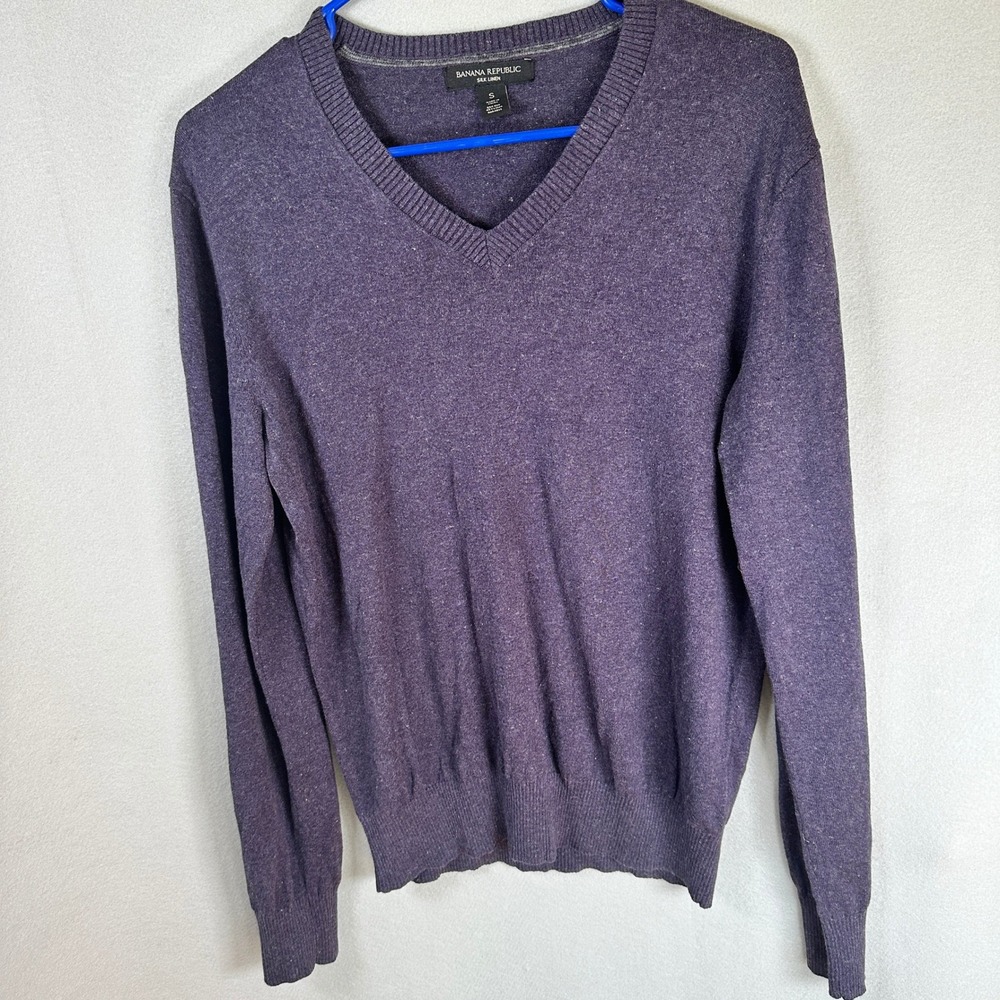 Banana Republic Silk Linen Sweater Men Small Purple Vneck Preppy EUC